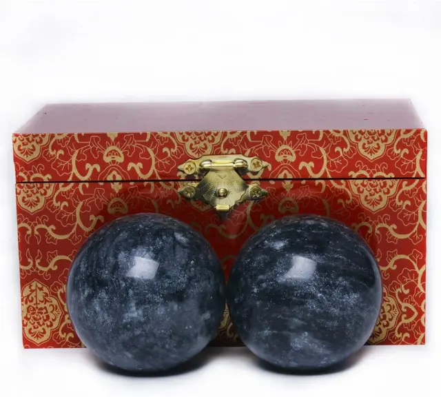 2'' Chinese Marble Dark Grey Baoding Balls Health Stress Relieve Hand Exercise