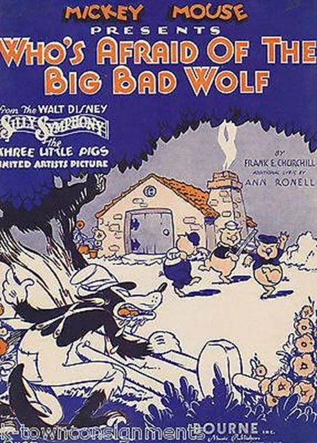 Mickey Mouse Three Little Pigs & Big Bad Wolf Vintage Disney Sheet Music 1933