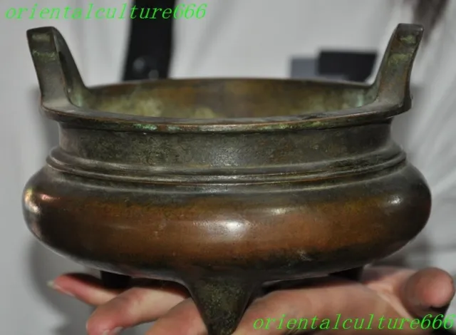 6"Marked old China Ancient dynasty bronze text “宣德” Incense burner Censer statue