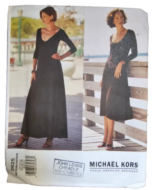 Vogue Designer Uncut Pattern Michael Kors No. 2625 Long Classic Dress Size 14-18