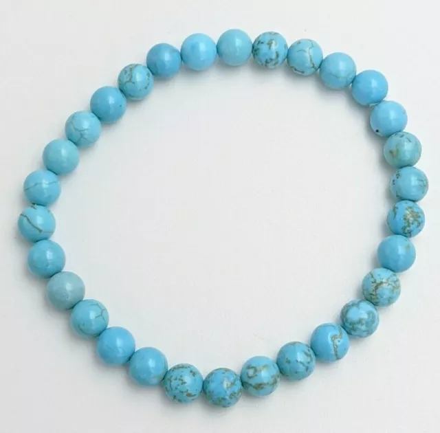 BRACELET EN PIERRE NATURELLE POLIE TURQUOISE SINKIANG bijoux chakra perle 6mm AA