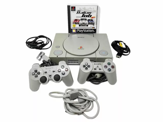 Sony PlayStation 1 Konsole Grau Ps1 getestet mit 2 Controller + The Italian Job