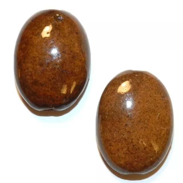 CPC292 Dark Brown 30mm Flat Puff Oval Glazed Ceramic Beads 6pc