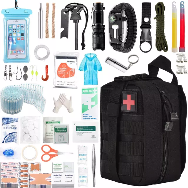 Survival Kit First-Aid-Kit (450pc) for Camping Hiking Military Emergency Fishing