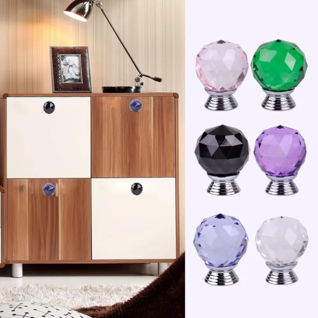30mm Crystal Glass Door Knobs Cupboard Cabinet Drawer Kitchen Pull Handle rt