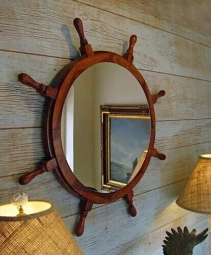 36'' Gaston Turcotte wooden Nautical ship wheel Wall mirror Wall Hanging Captain