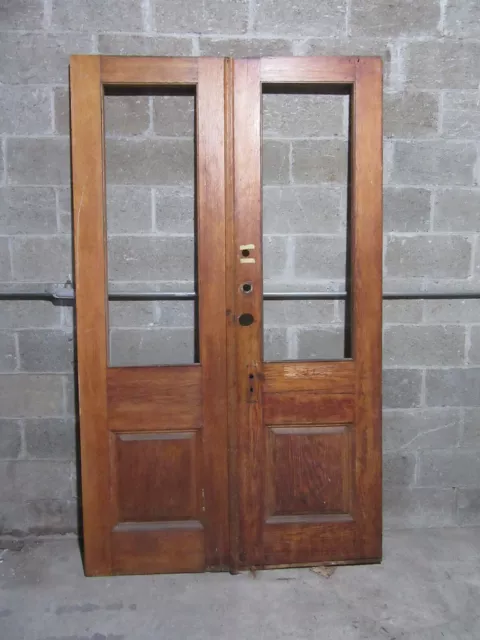 ~ ANTIQUE OAK DOUBLE ENTRANCE FRENCH DOORS ~ 50 x 84 ~ ARCHITECTURAL SALVAGE