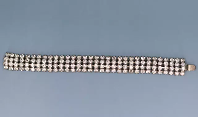 vintage rhinestone bracelet four strand faceted round stones silver tone 7"