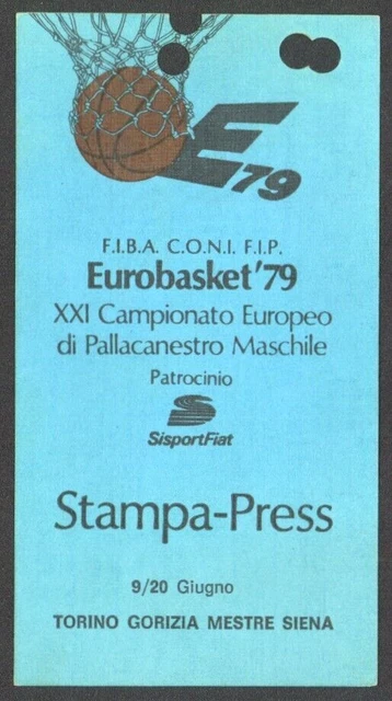 1979 EUROBASKET PRESS PASS Torino ITALIE N° 427 Reporter Israélien BASKETBALL