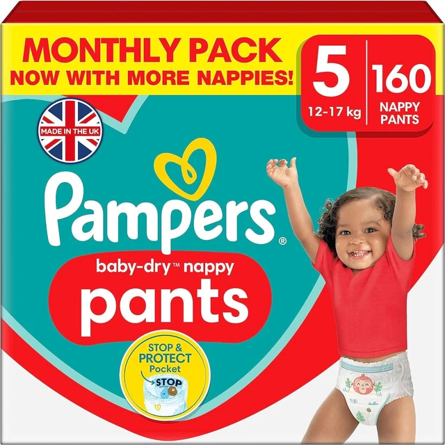 PAMPERS BABYDRY NAPPY Pants, Size 5 (12 17kg) 160 Nappies, MONTHLY