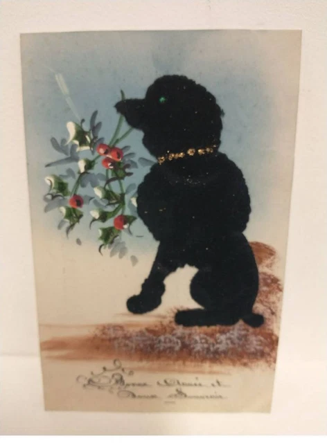 Chien #Fg54697 Caniche Noir Ajoutis Tissus Celluloid Peint A La Main
