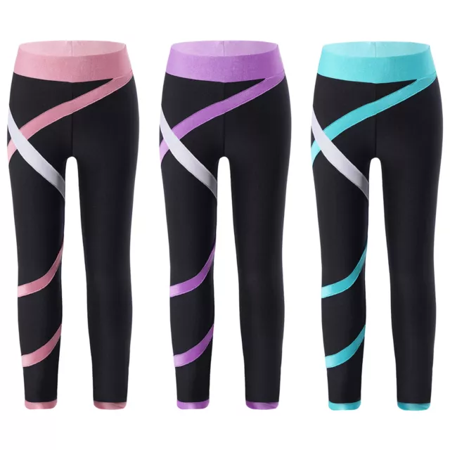 iEFiEL Eislaufhose für Mädchen Farbblock Leggings Sport Fitness Hosen Tanzhose