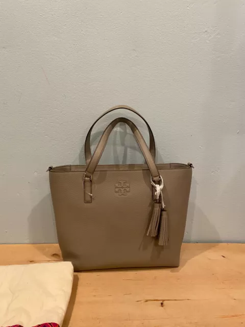 NWD Tory Burch Thea Top Zip Tote Bag , Gray Leather