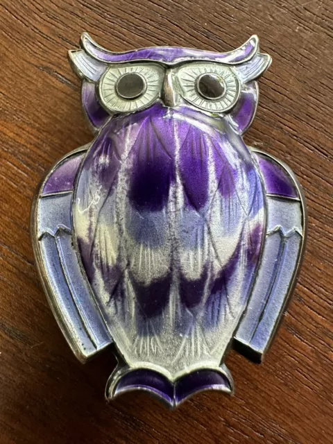 Vintage Norway David Andersen Sterling Silver Purple Enamel Owl Brooch Iconic