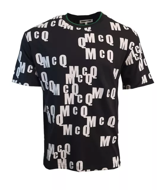 T-Shirt Mcq Stampa Logo Tutto Over Nero Finitura Verde Rara Alexander Mccheen
