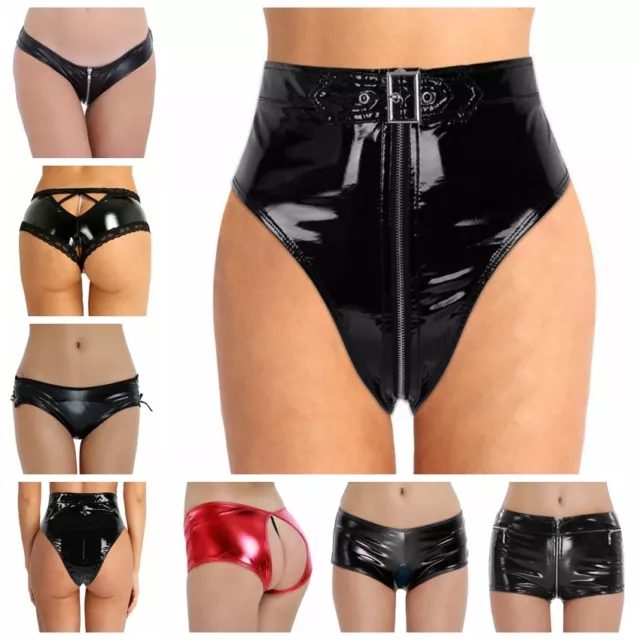 WOMENS FAUX LEATHER Brief Panties Shorts Lingerie Underwear Bikini