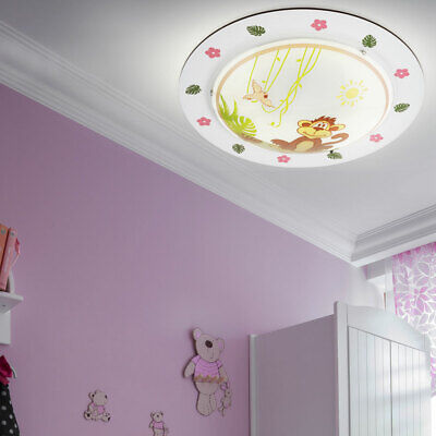 EGLO Design Fille Enfants Chambre Verre Luminaire de Plafond Perroquet Singe Fleurs 