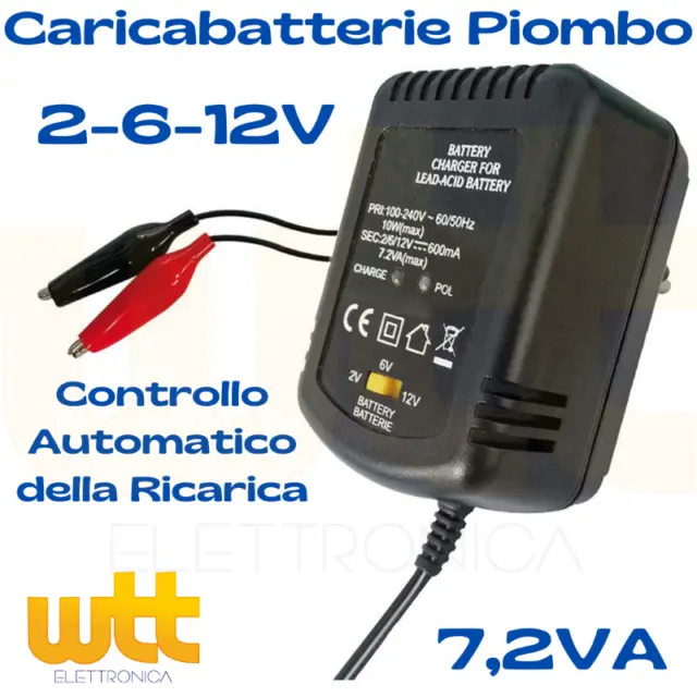 Carica Batteria Al Piombo 2V / 6V / 12V Con Protezione Corto Ed Inversione Poli