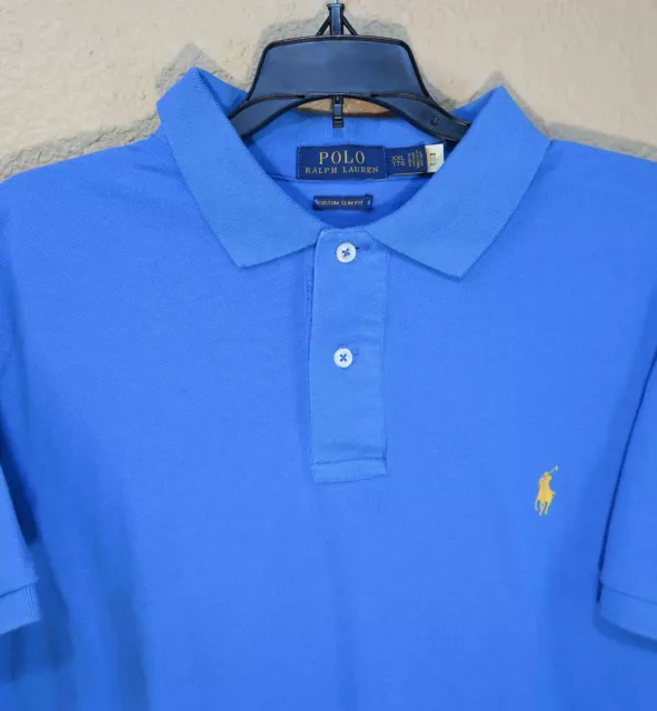 POLO RALPH LAUREN Golf Shirt Mens XXL Blue Yellow Pony Blue Label SS ...