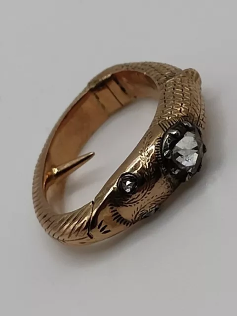 Early Victorian Gold Ouroboros Rose Cut Diamond Snake Cravat/Scarf Clip Ring