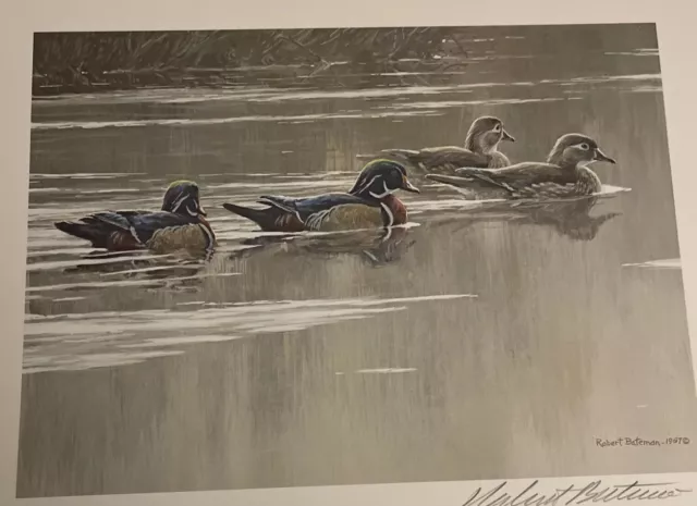 1987 ARKANSAS Duck Print ROBERT BATEMAN + artist signed stamp & Unsigned Stamp