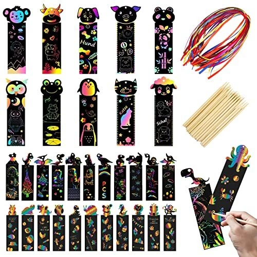 Furuising 34Pcs Animaux Marque Pages GratterCarte à Gratter Dessin à GratterM...