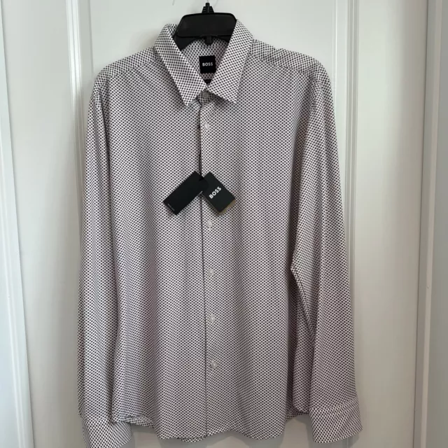 NWT Hugo Boss Long Sleeve Jersey Button Down Open Pink Shirt XL Slim Fit