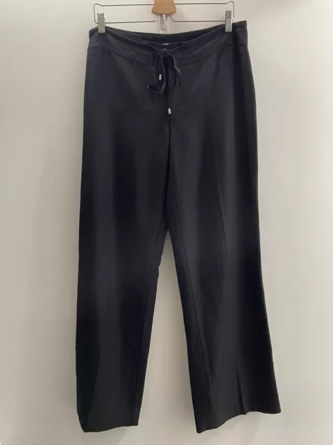 Calvin Klein Womens Linen/Rayon Black Wide Leg Pants  Size  L