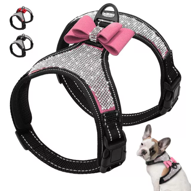 Diamante Rhinestone Dog Harness Leash Reflective Small Pets Puppy No Pull Vest