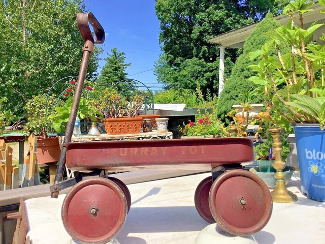 Rare Antique 1920s Murray Tot Wagon Steelcraft 17" x 8 1/2" Vintage Toy USA Rare Antique 1920s Murray Tot Wagon Steelcraft 17" x 8 1/2" Vintage Toy USA