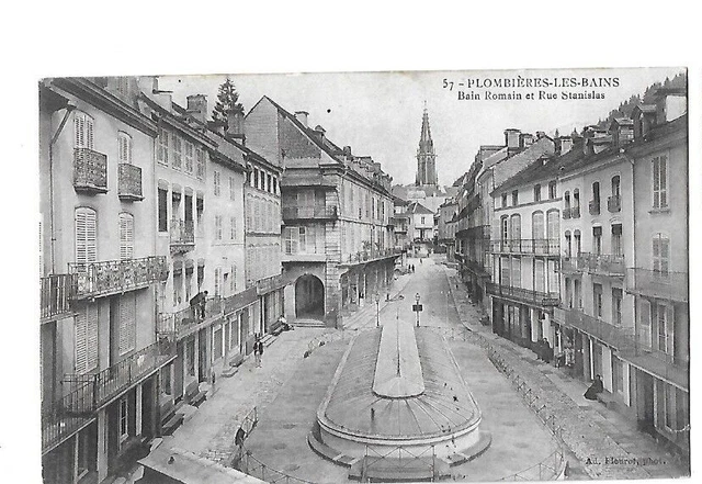 CPA carte postale ancienne  PLOMBIERES les Bains bain romain rue Stanislas animé