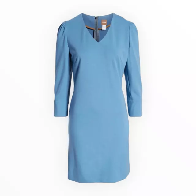 HUGO BOSS Distany Mini V-Neck Sheath Dress In Open Blue Size 8 NEW