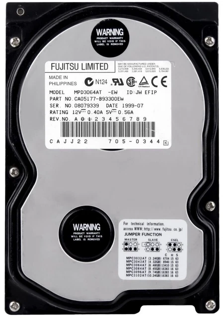 Disque Dur IDE Vintage Fujitsu MPF3204AT - 20.49GB, Testé OK, Pour Rétro-gaming Ou Restauration D'anciens PC