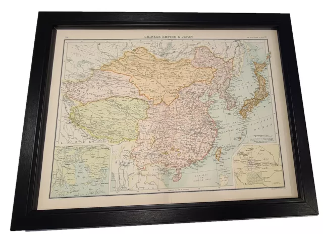 Antique Framed Citizen's Atlas World Map from the 1890's Chinese Empire & Japan