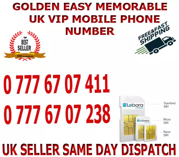 GOLDEN EASY MEMORABLE UK VIP MOBILE PHONE NUMBER/PLATINUM SIM ( Lebara B 38 )