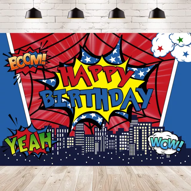 Hero City Spider Man Baby Shower Birthday Backdrop Photo Background Party Banner