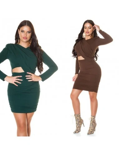 Abito corto maniche lunghe vestito da donna elegante mini dress incrociato sexy