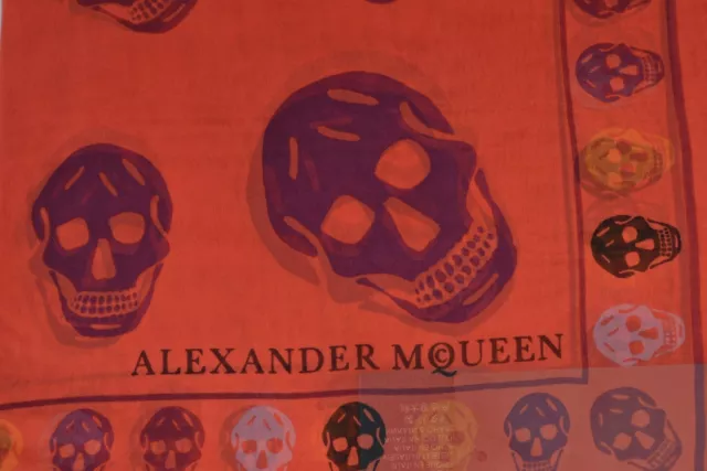 New Alexander McQueen $365 496827 Red Purple BOX SKULL Silk Chiffon Scarf 3