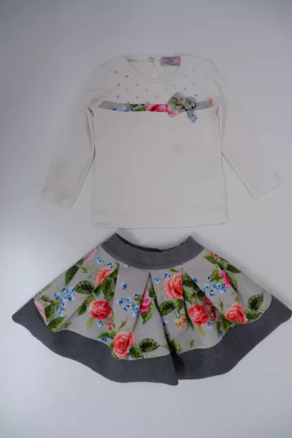 Monnalisa Baby Girls Outfit Set Age 36M 3 Yrs Top T Shirt Skirt Floral