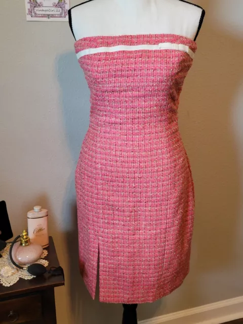 Pink Tweed Strapless Dress By Arden B, Size XS, Front Side Slit