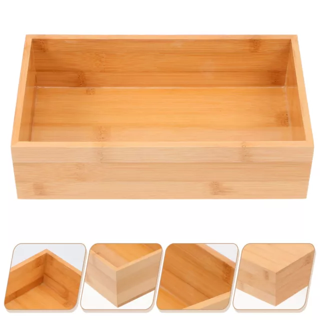 Bamboo Storage Box Open Bins Vanity Tray Wood Utensil Kitchen Container