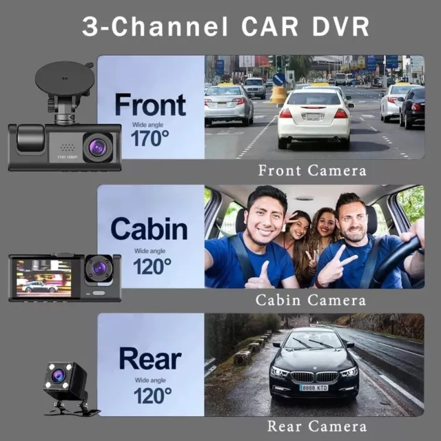 FullHD Dashcam Auto 3-Kanal 1080P Nachtsicht IPS Bildschirm +  32 GB SD Karte