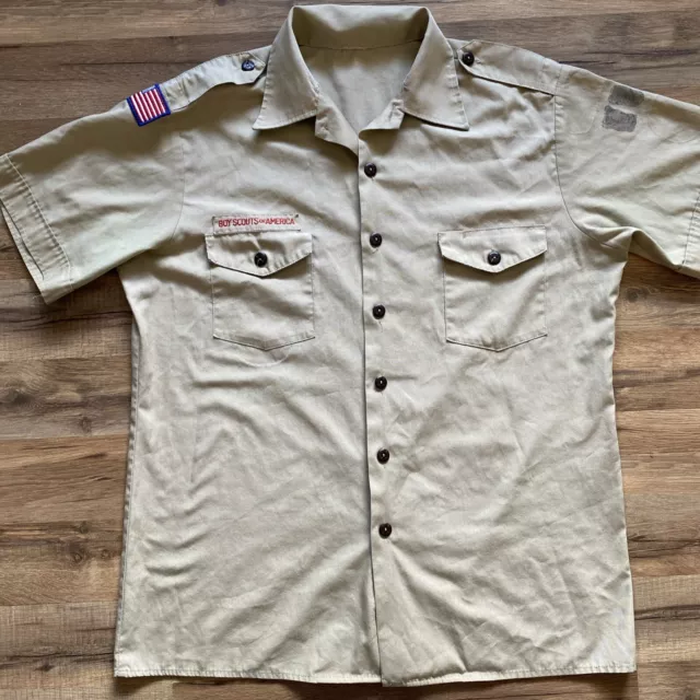 Boy Scout BSA UNIFORM SHIRT Men's Large Tan Short Sleeve No Patches USA Made