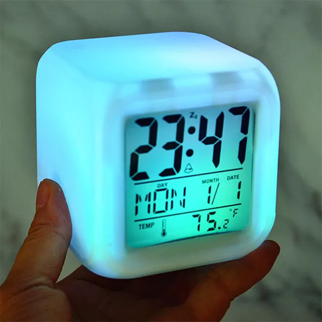 7 Colour Changing Digital Alarm Clock Room LED Night Light Bedside Clock Decors