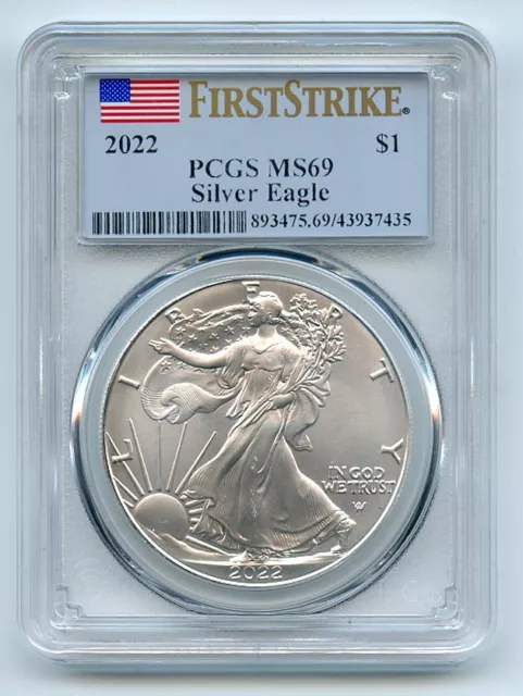 2022 $1 American Silver Eagle 1oz Dollar PCGS MS69 First Strike