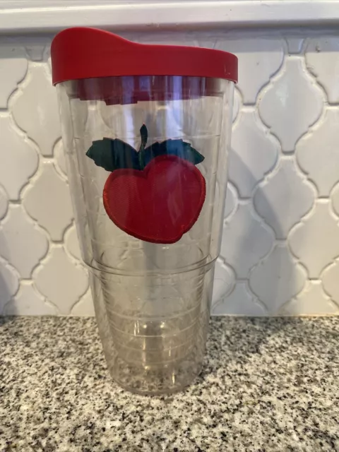 Tervis LARGE 24 OZ Tumbler Embroidered Apple w red lid -pre-owned