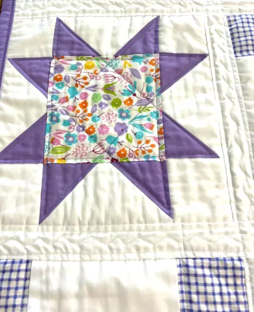 Baby Quilt Girl's Handmade Purple with Embroidery 39" x 39" New 3