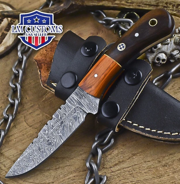 Handmade Skinner Knife Fire Damascus Walnut Wood Wooden Bolster Hunting
