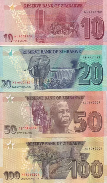 Zimbabwe Set 4 Pcs 10 20 50 100 Dollars 2020 P 103 104 105 106 UNC 2