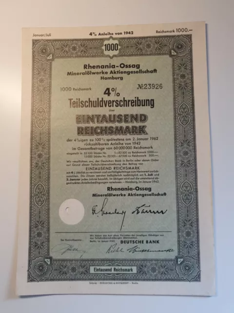 Rhenania-Ossag Mineralölwerke Teilschuldverschreibung 1942